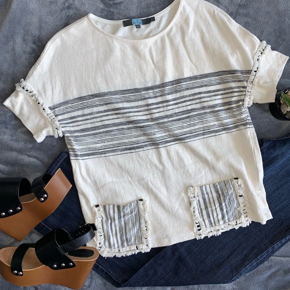 Anthropologie Eva Franco Pocket T-Shirt Tan SizeXS - Picture 2 of 15